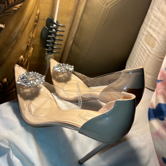 Size 11 transparent & tan Anne Michelle heels with bling on the  front of shoes - Picture 7 of 14